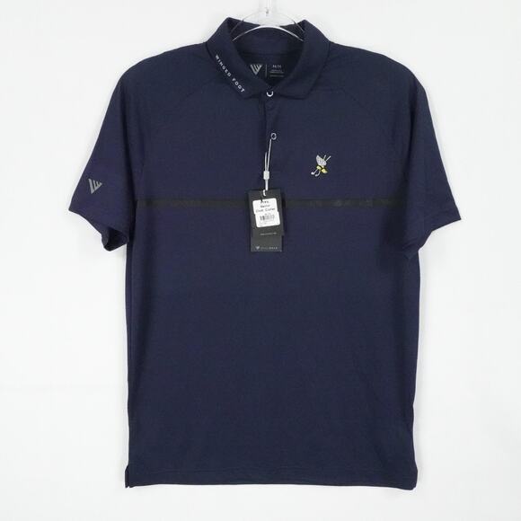 Levelwear Polo Shirt Mens Medium Navy Blue Winged Foot Sector Golf Performance - Picture 1 of 16
